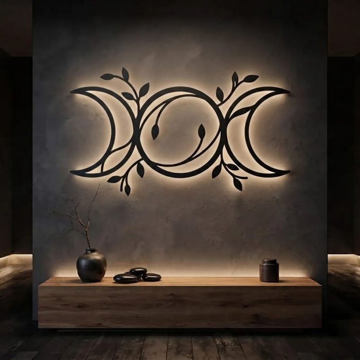 Botanical Triple Moon LED Metal Wall Art
