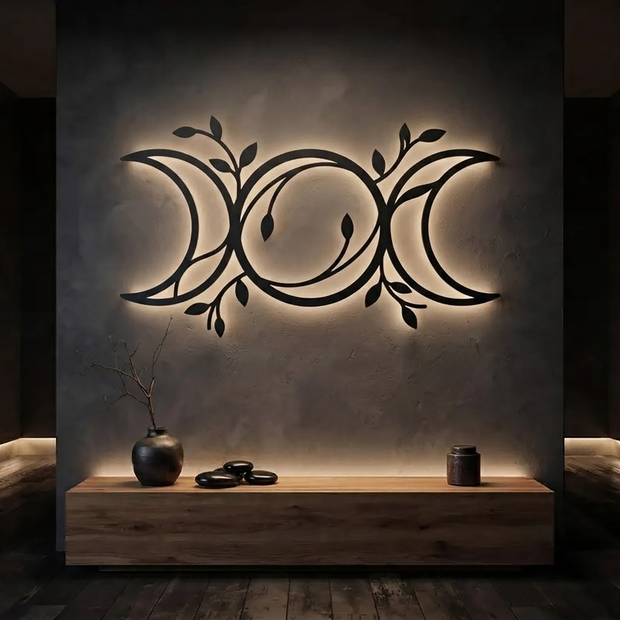 Botanical Triple Moon LED Metal Wall Art