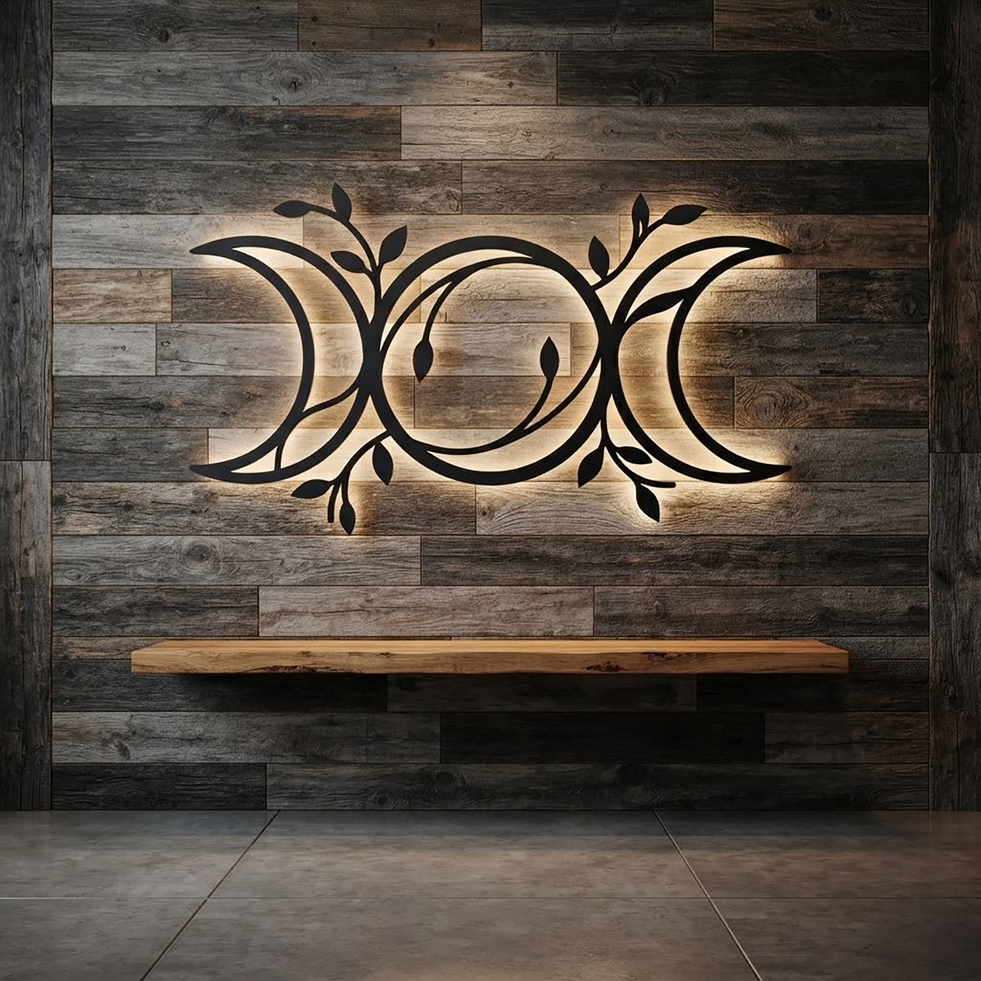 Botanical Triple Moon LED Metal Wall Art - product view 2