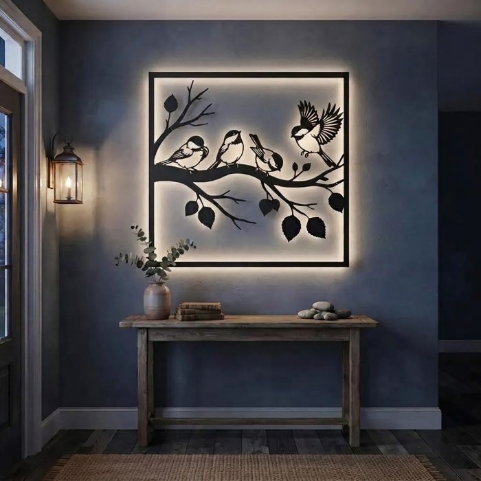 Chickadee Birds LED Metal Wall Art