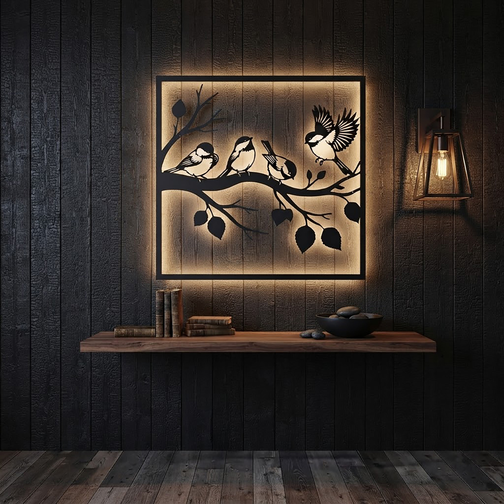 Chickadee Birds LED Metal Wall Art - product view 2