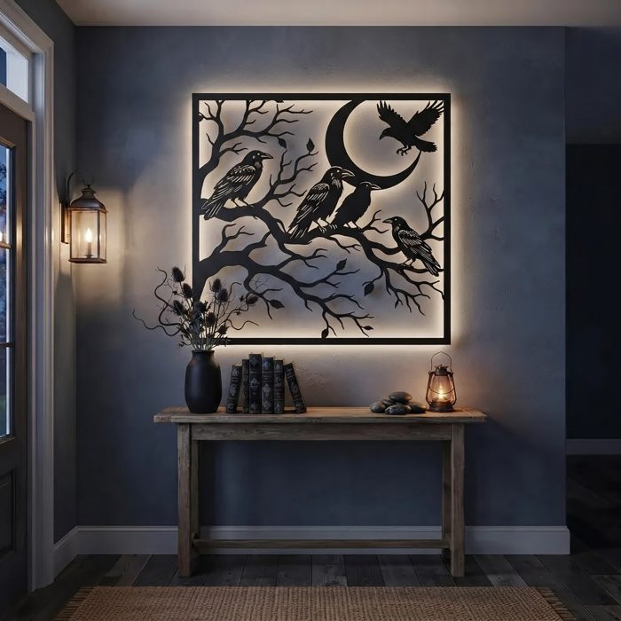 Raven Moon LED Metal Wall Art