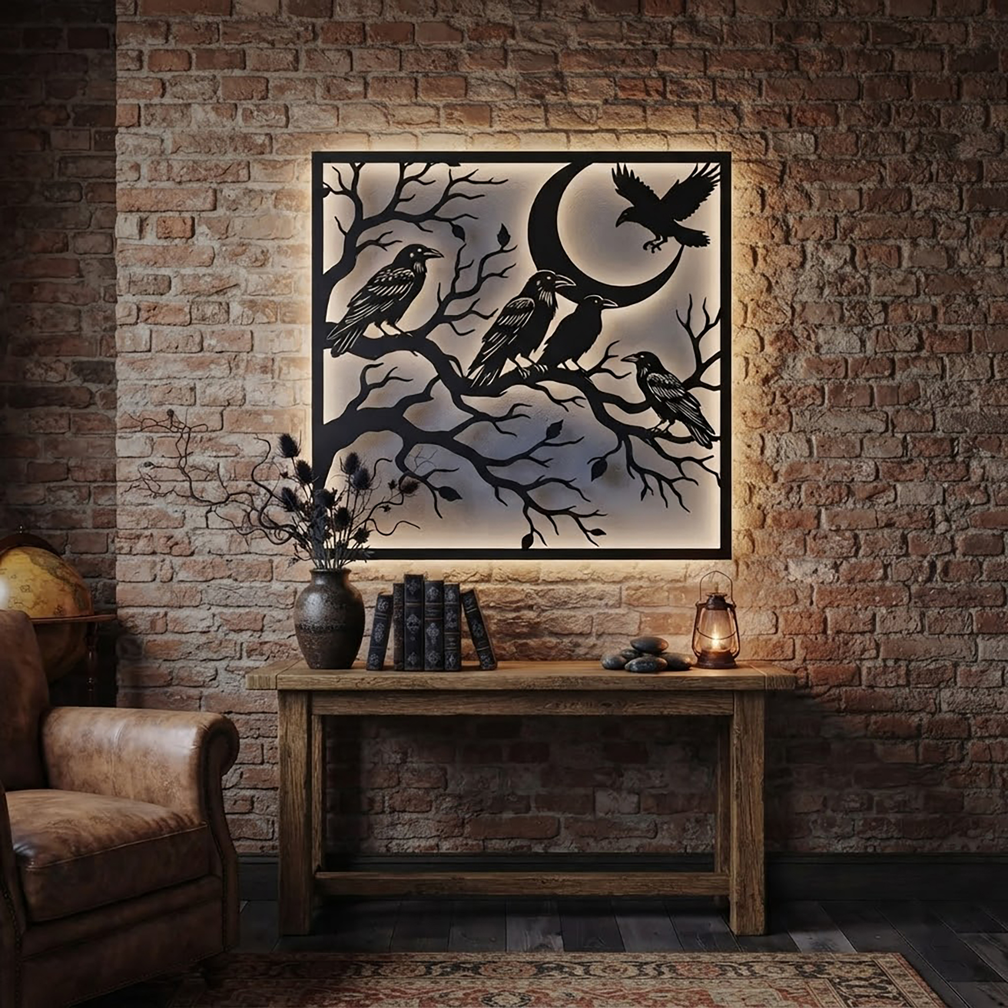 Raven Moon LED Metal Wall Art - product view 2