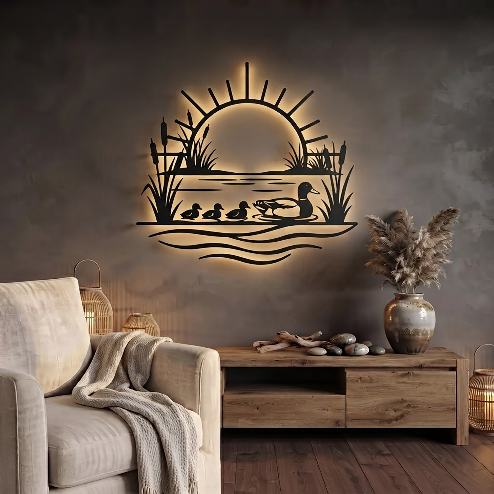 Duck Family LED Metal Wall Art