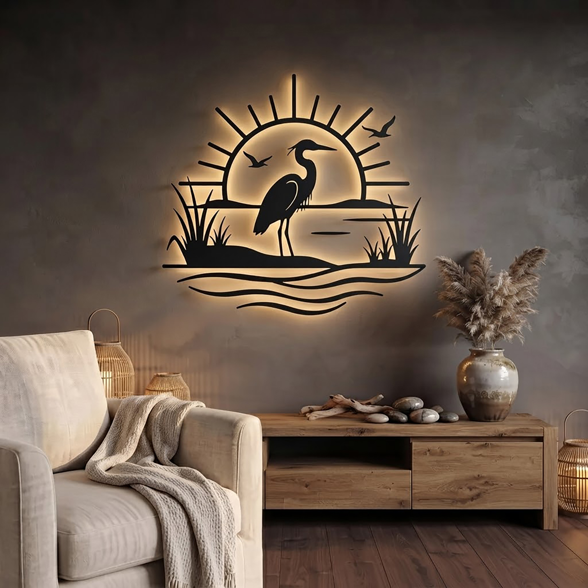 Great Blue Heron LED Metal Wall Art