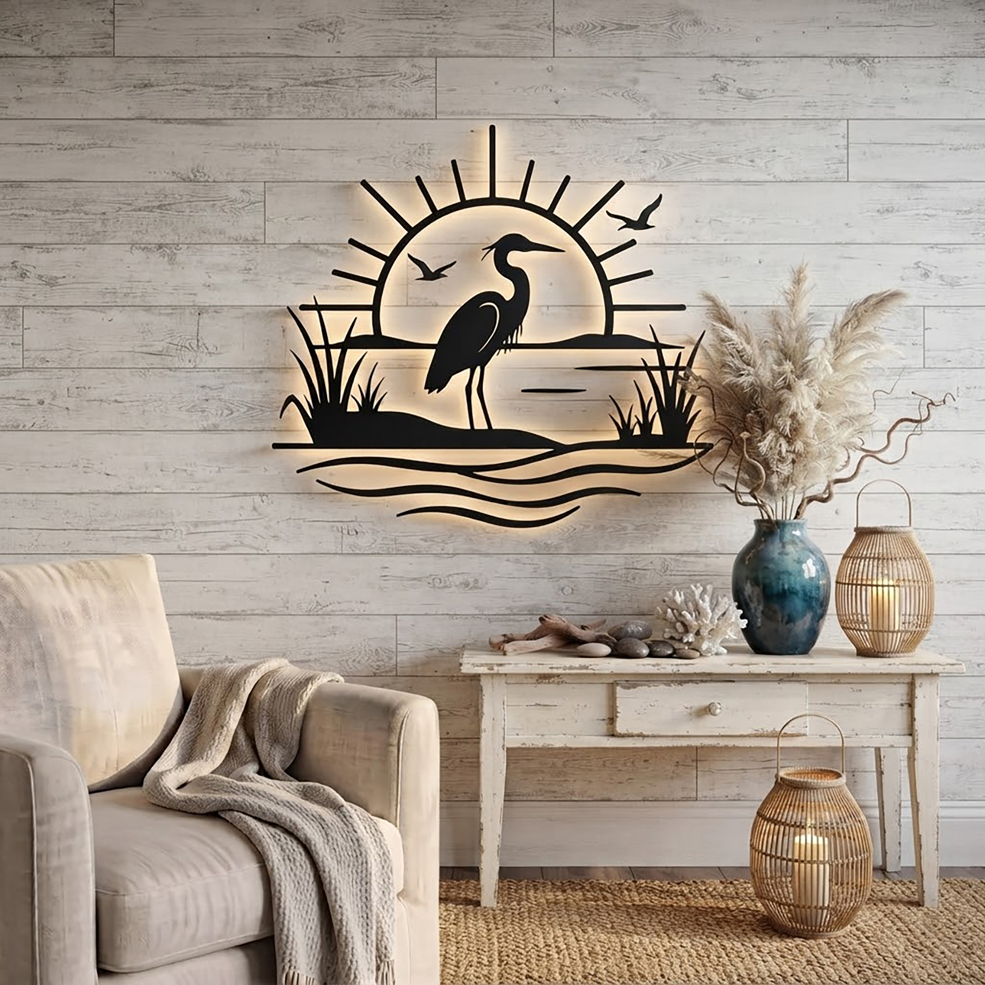 Great Blue Heron LED Metal Wall Art - product view 2