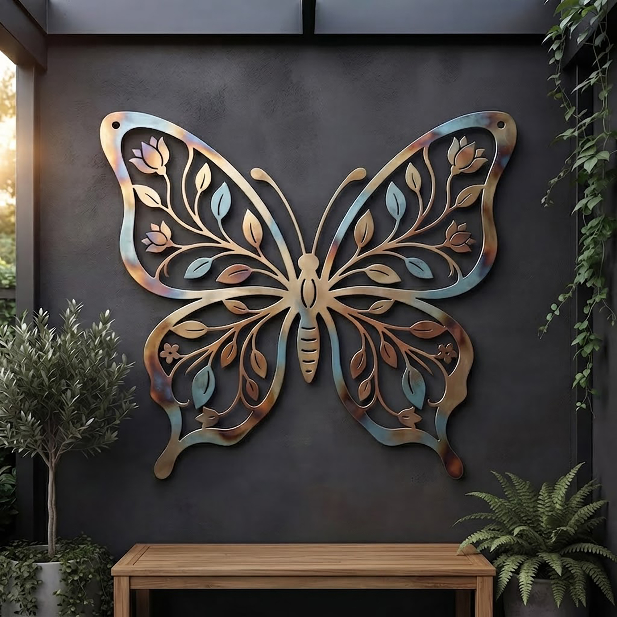 Floral Butterfly Metal Wall Art
