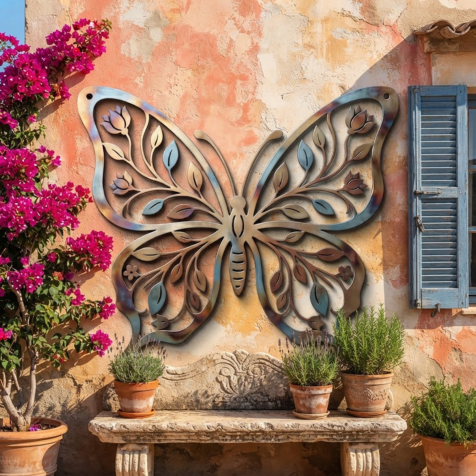 Floral Butterfly Metal Wall Art - product view 2