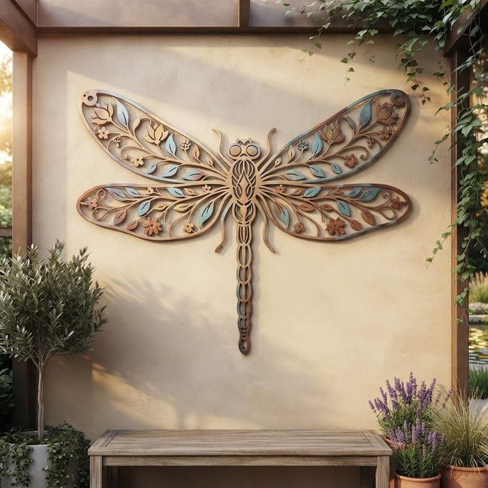 Floral Dragonfly Metal Wall Art