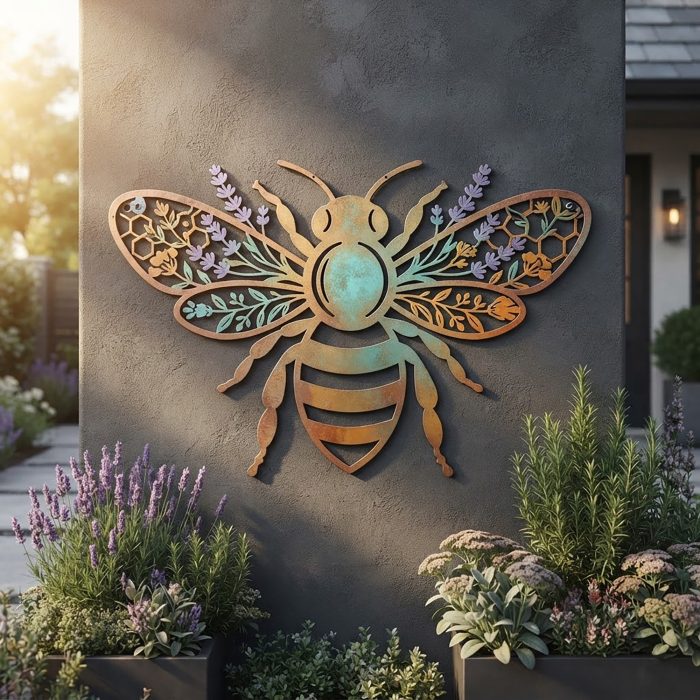 Floral Honey Bee Metal Wall Art