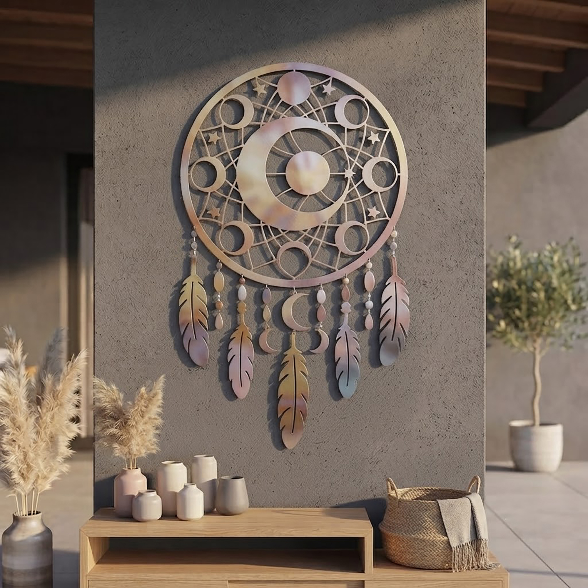 Moon Phase Dreamcatcher Metal Wall Art