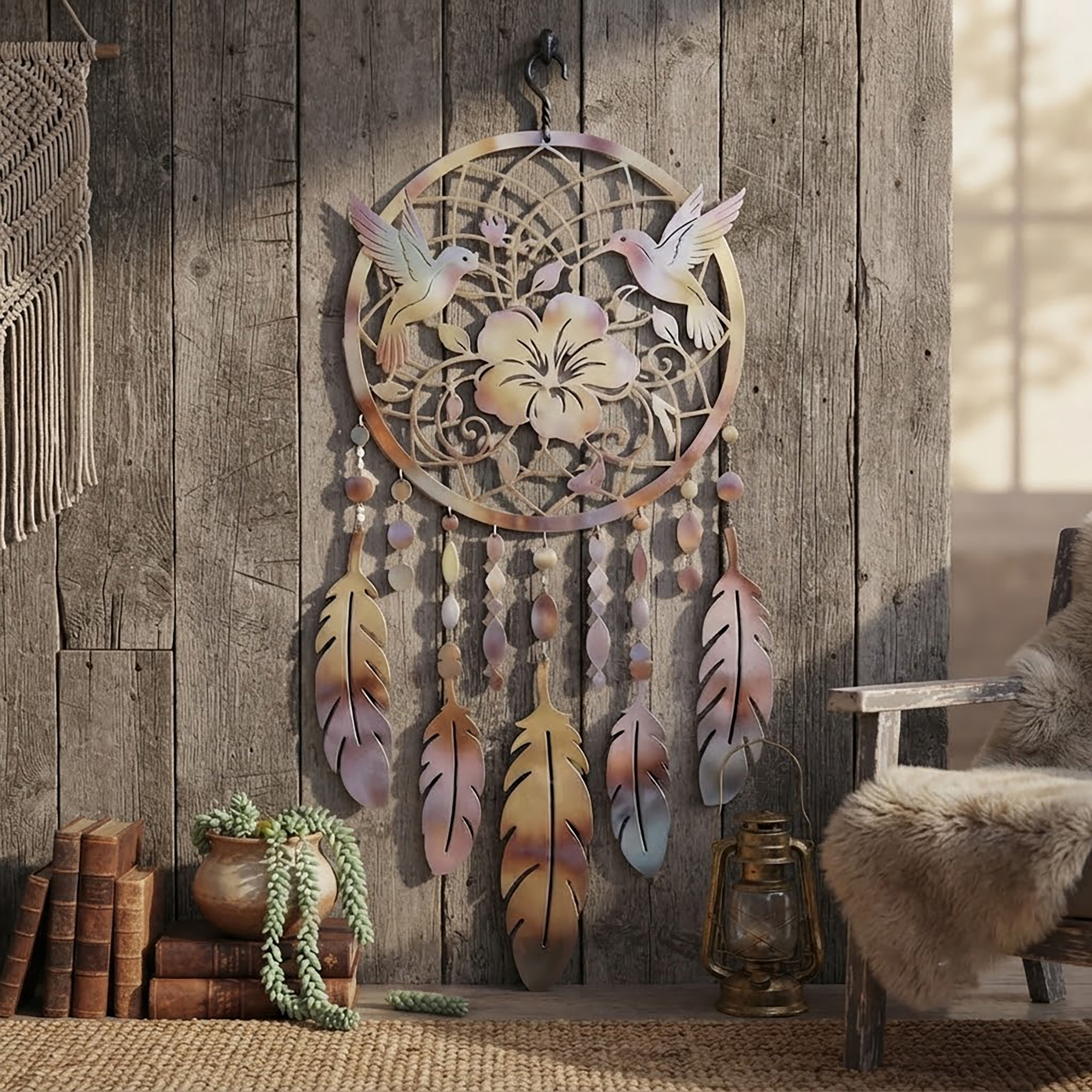 Hummingbird Dreamcatcher Metal Wall Art - product view 2