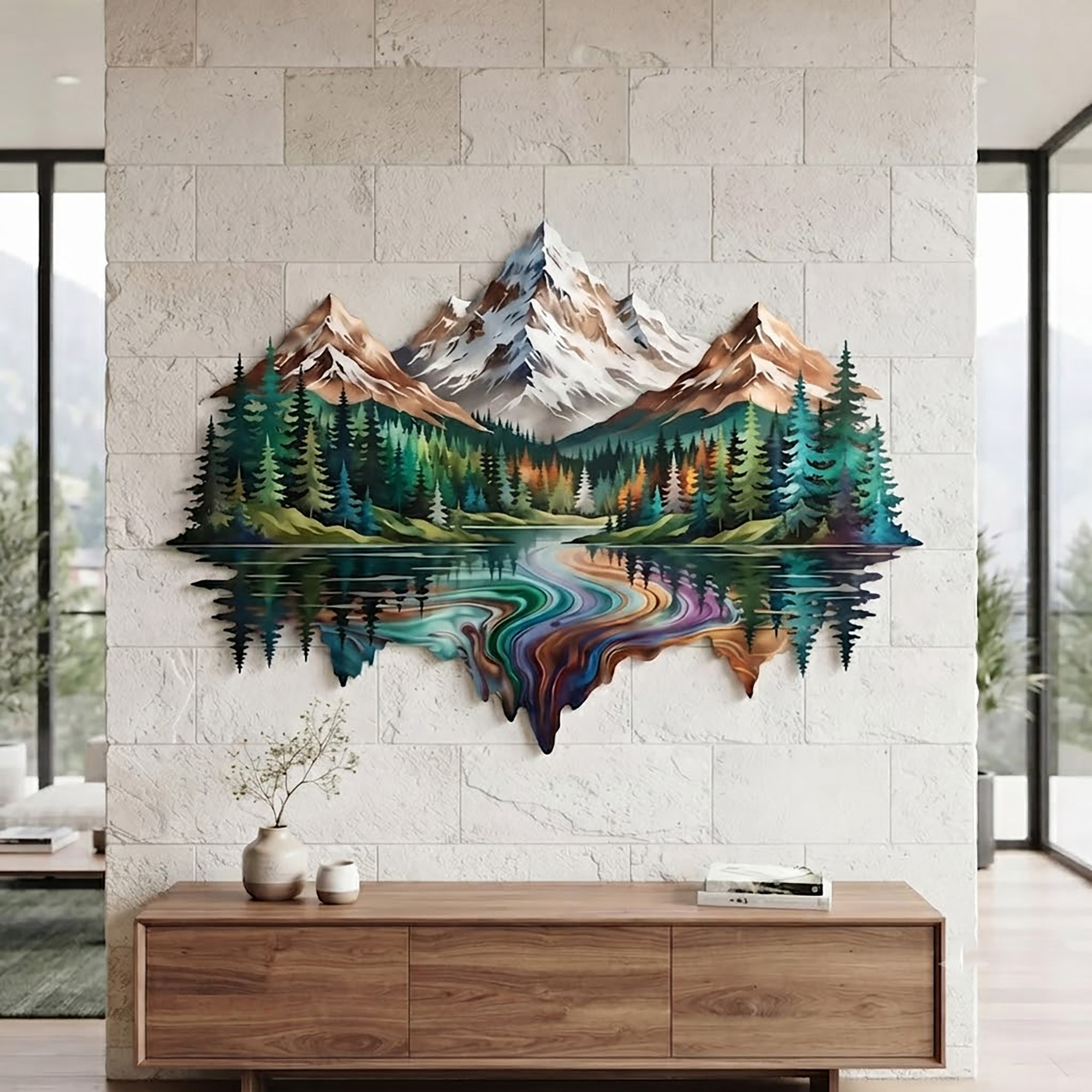 Colorful Mountain Lake Metal Wall Art