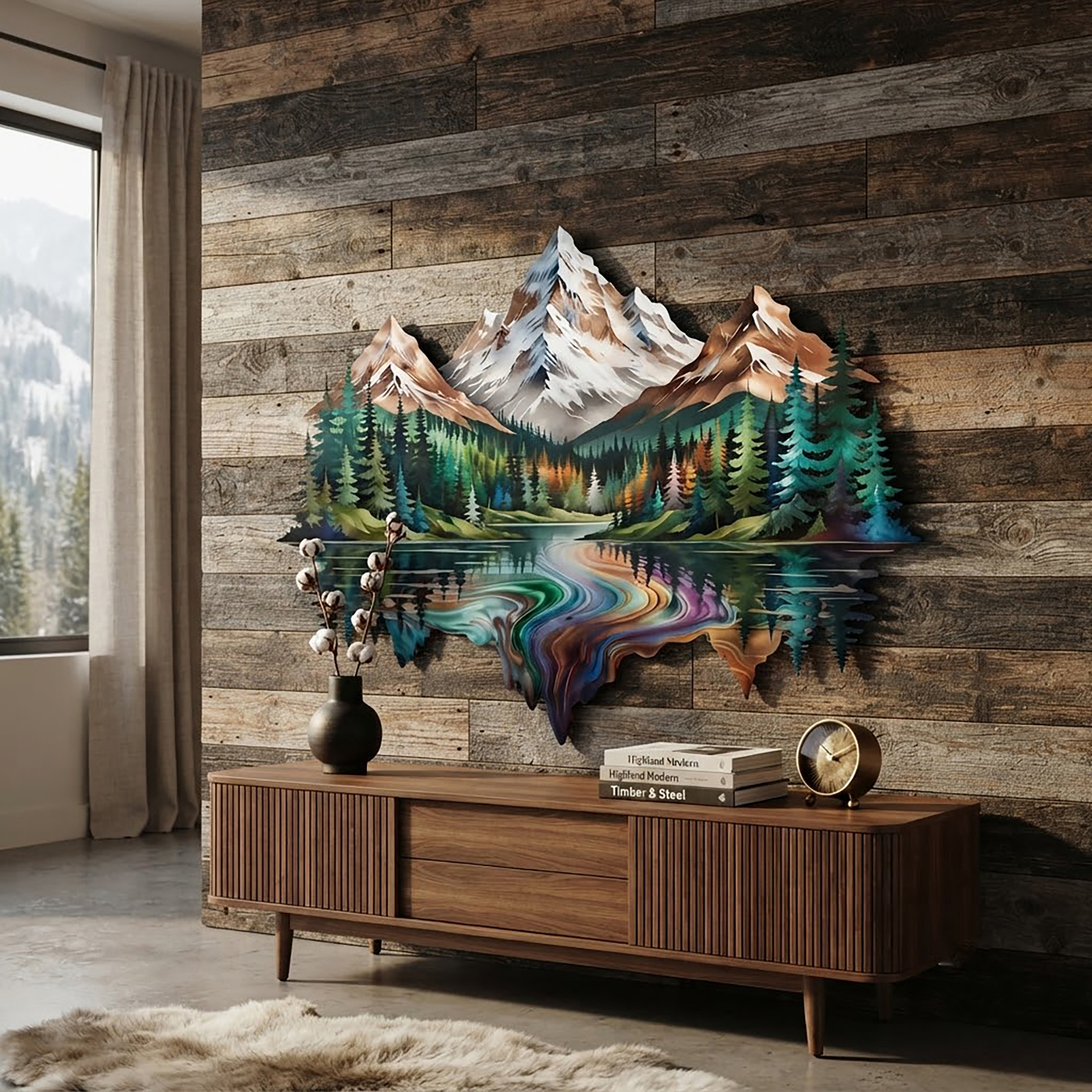 Colorful Mountain Lake Metal Wall Art - product view 2
