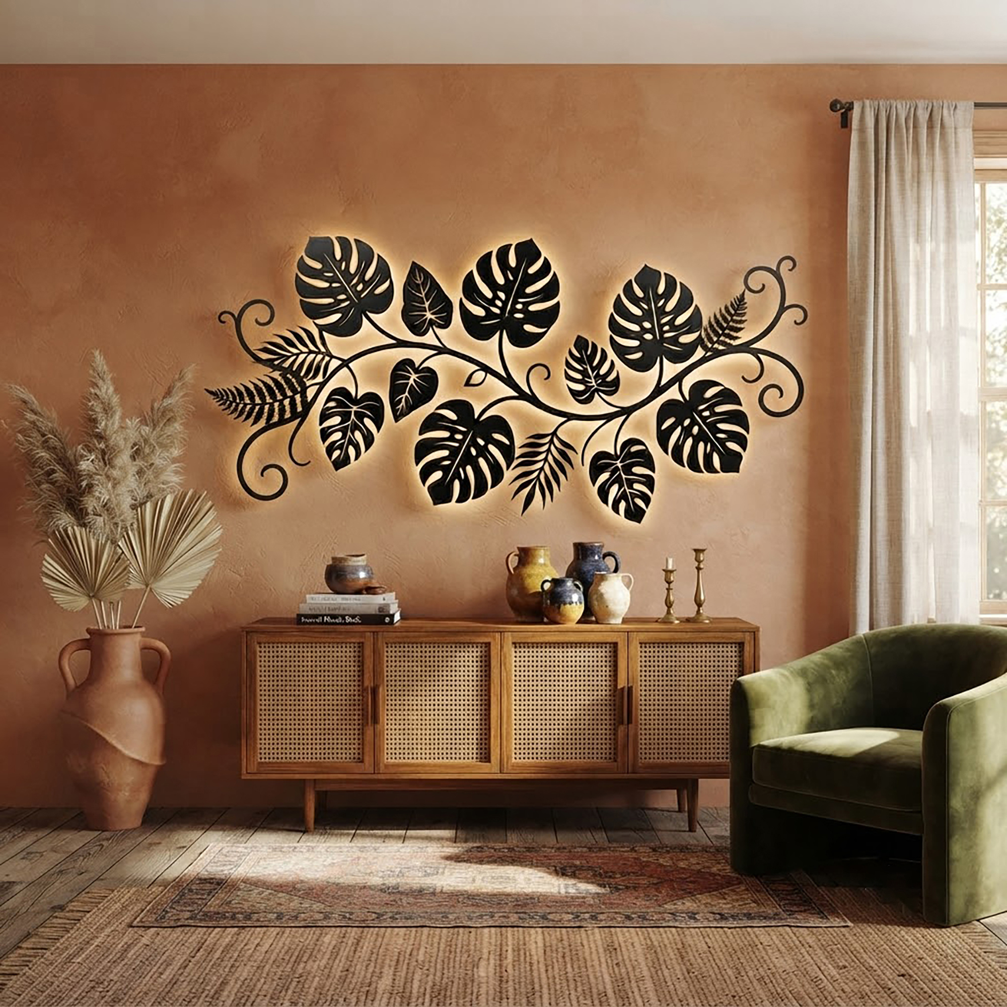 Monstera Leaf LED Metal Wall Art