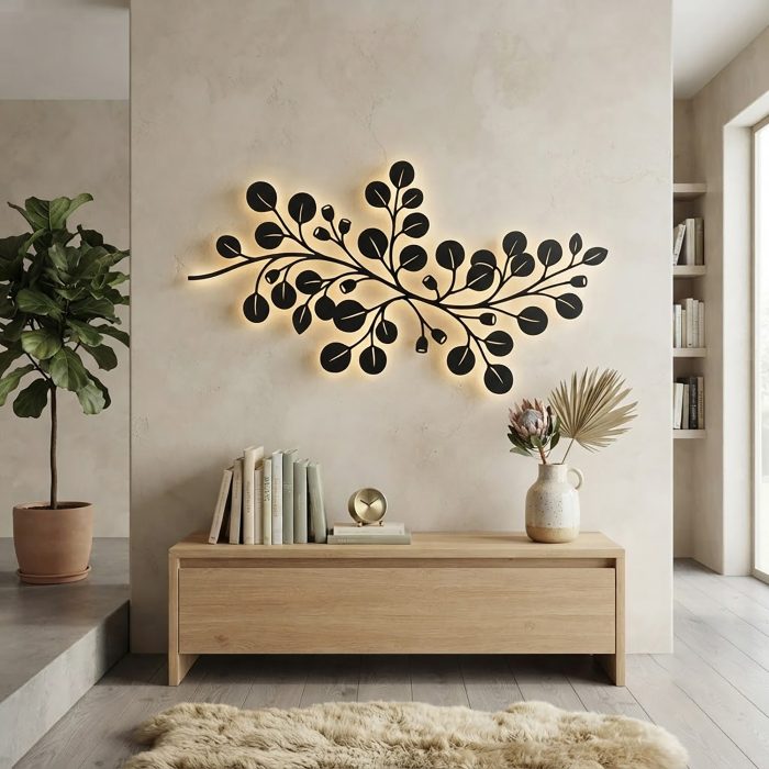 Eucalyptus Branch LED Metal Wall Art