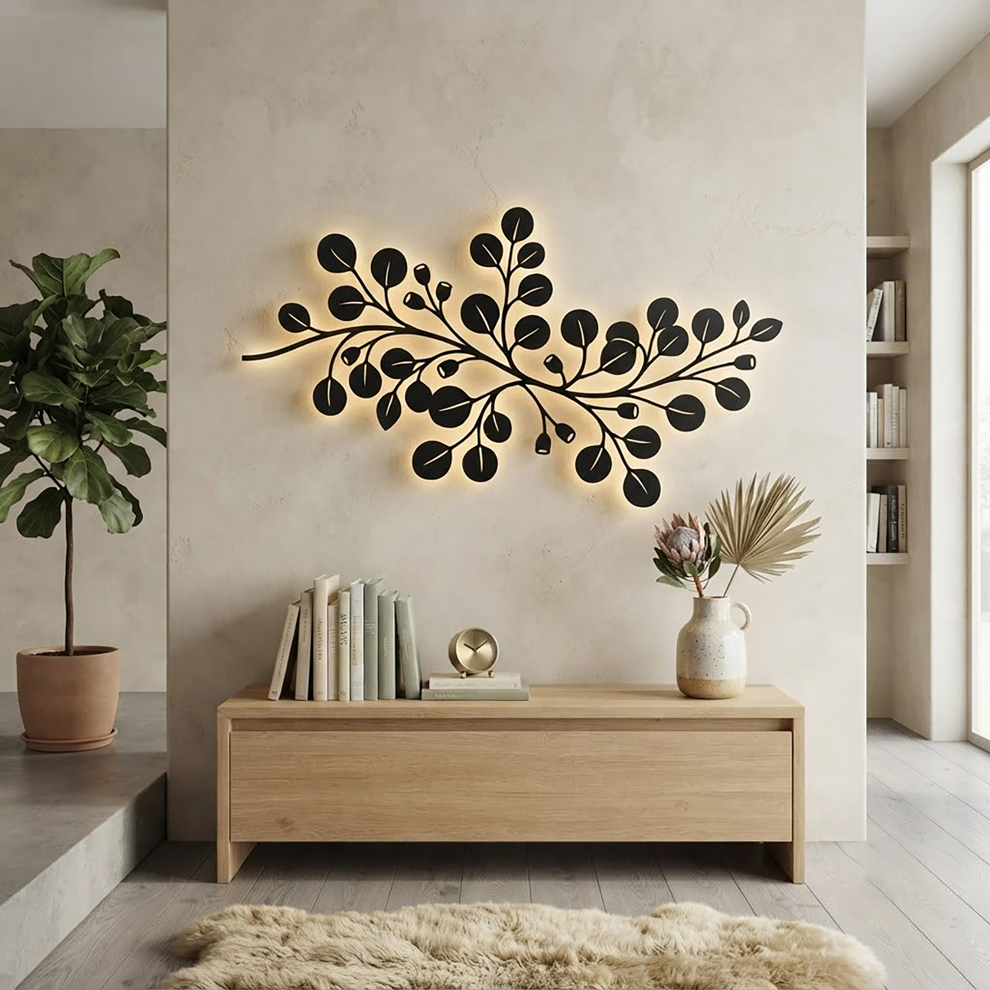 Eucalyptus Branch LED Metal Wall Art