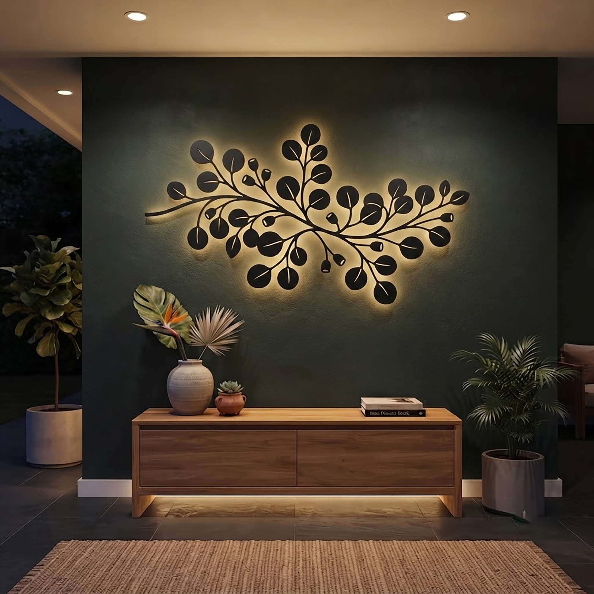 Eucalyptus Branch LED Metal Wall Art - product view 2