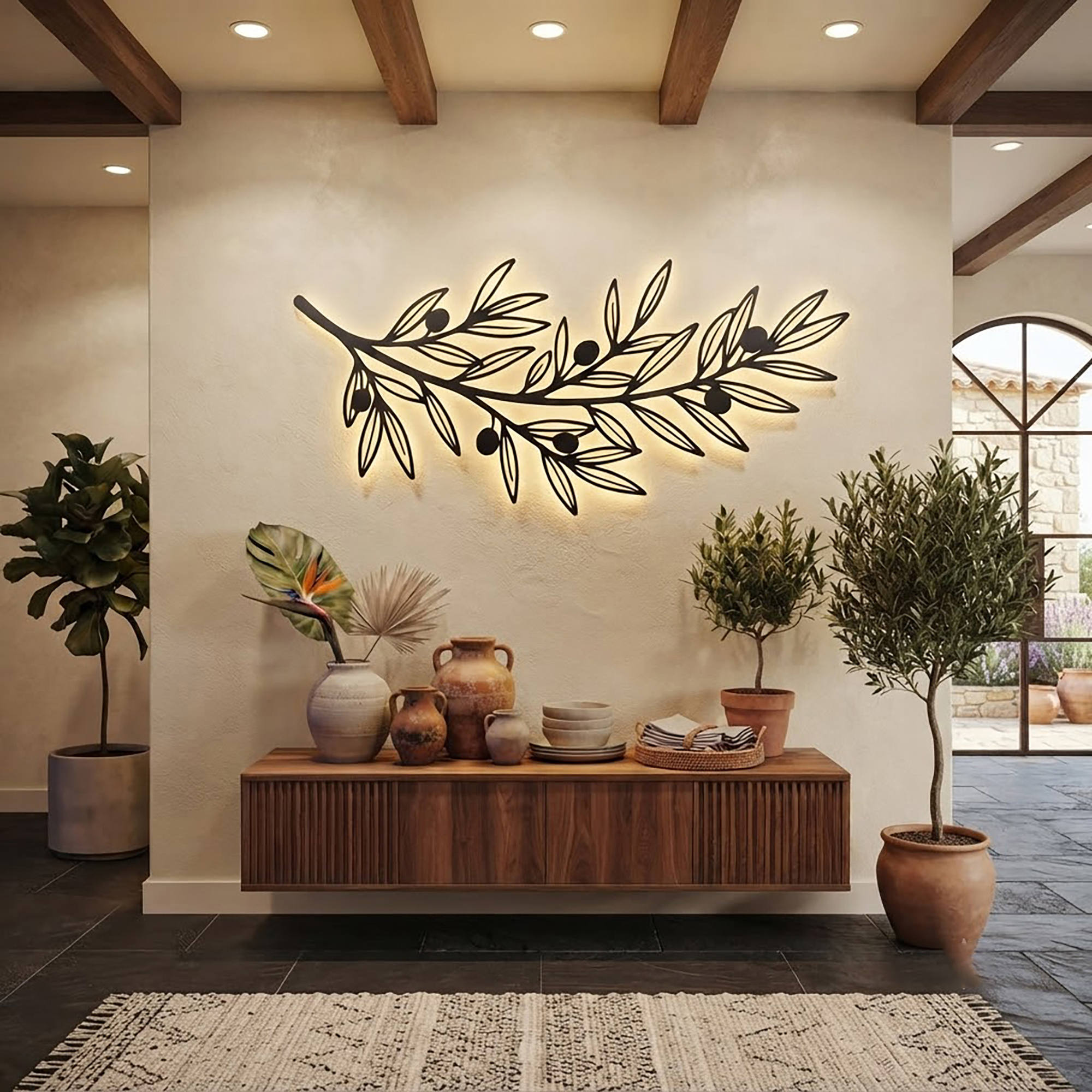 Olive Branch LED Metal Wall Art - product view 2