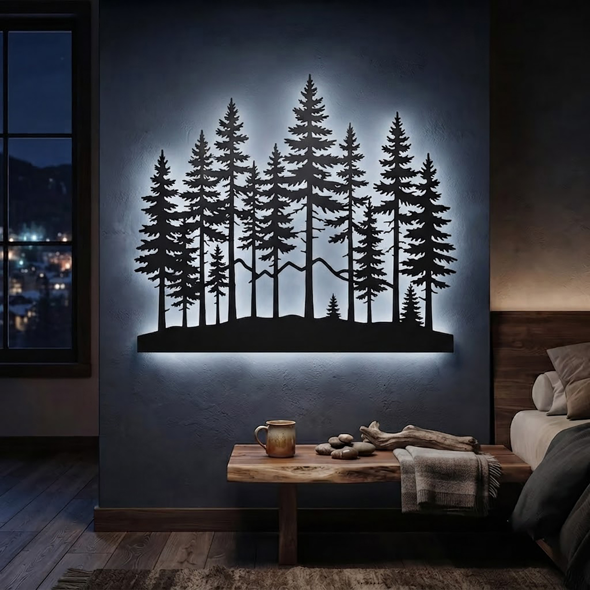 Pine Forest LED Metal Wall Art