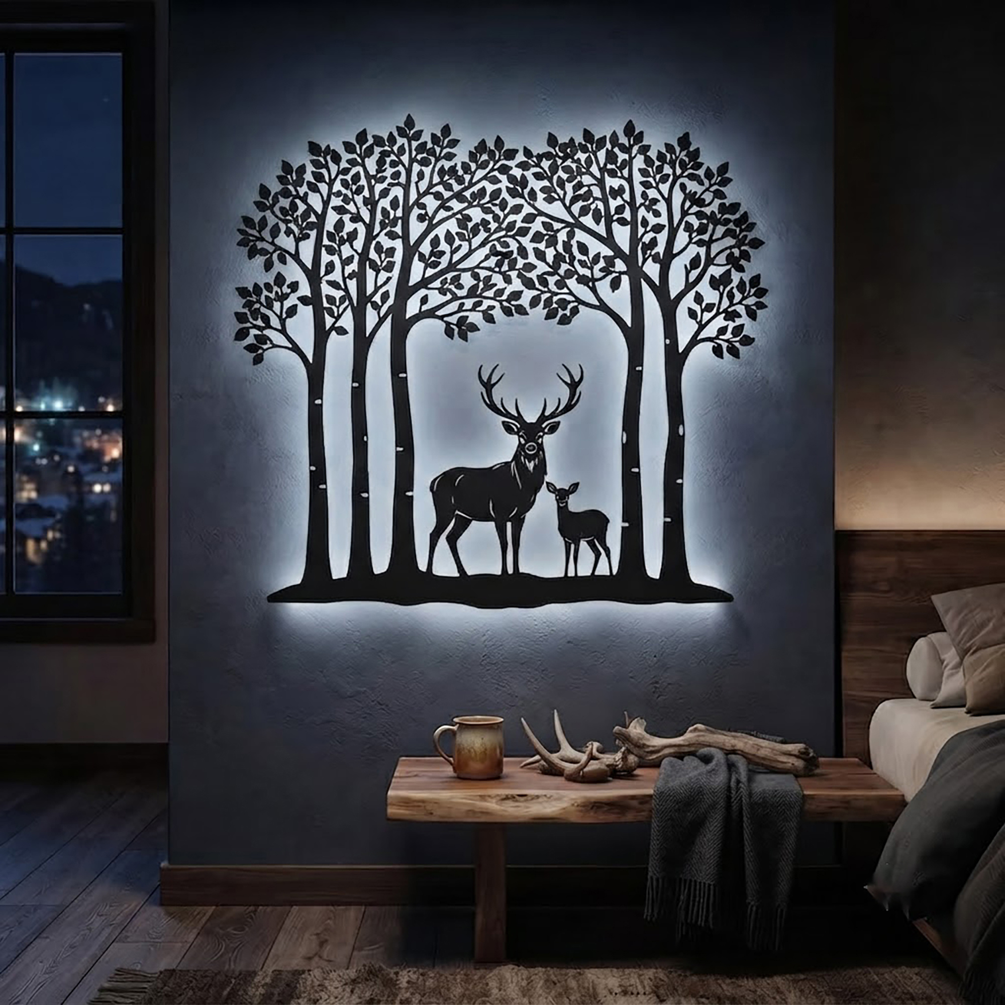 Deer Family LED Metal Wall Art
