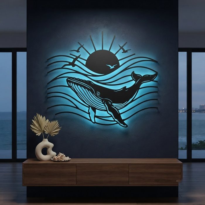 Humpback Whale LED Metal Wall Art