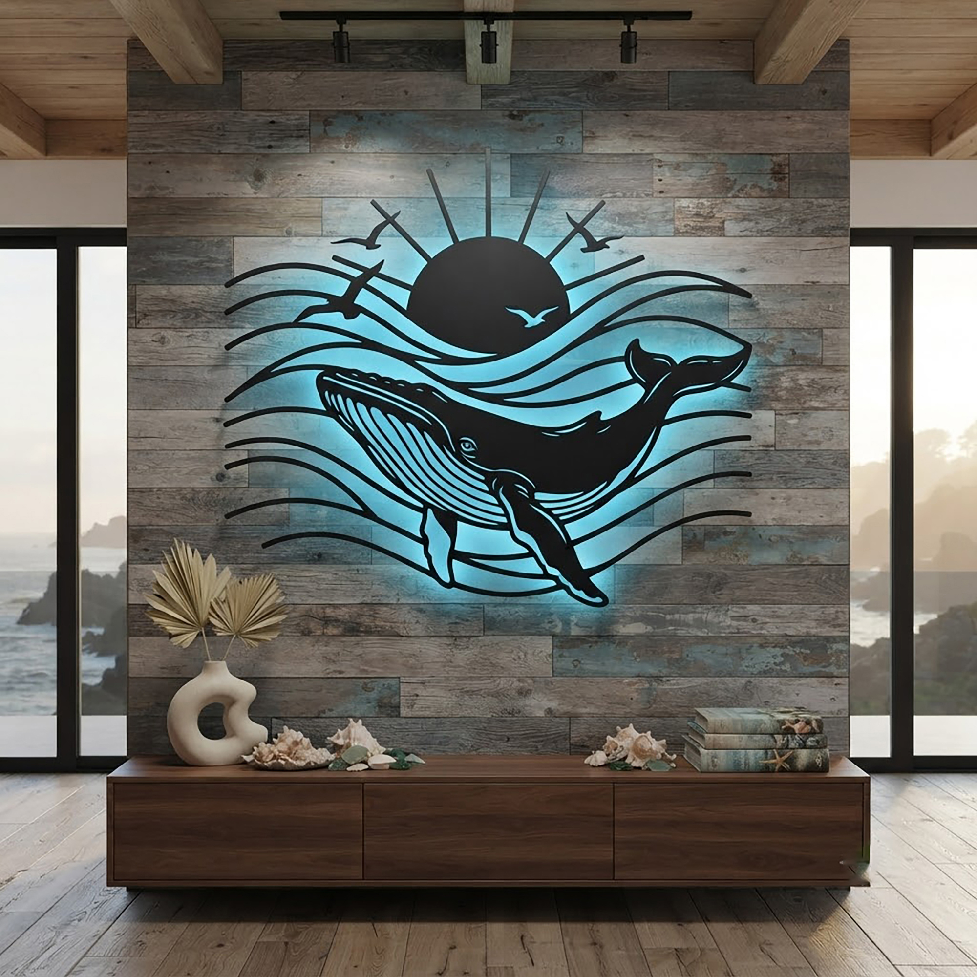 Humpback Whale LED Metal Wall Art - product view 2