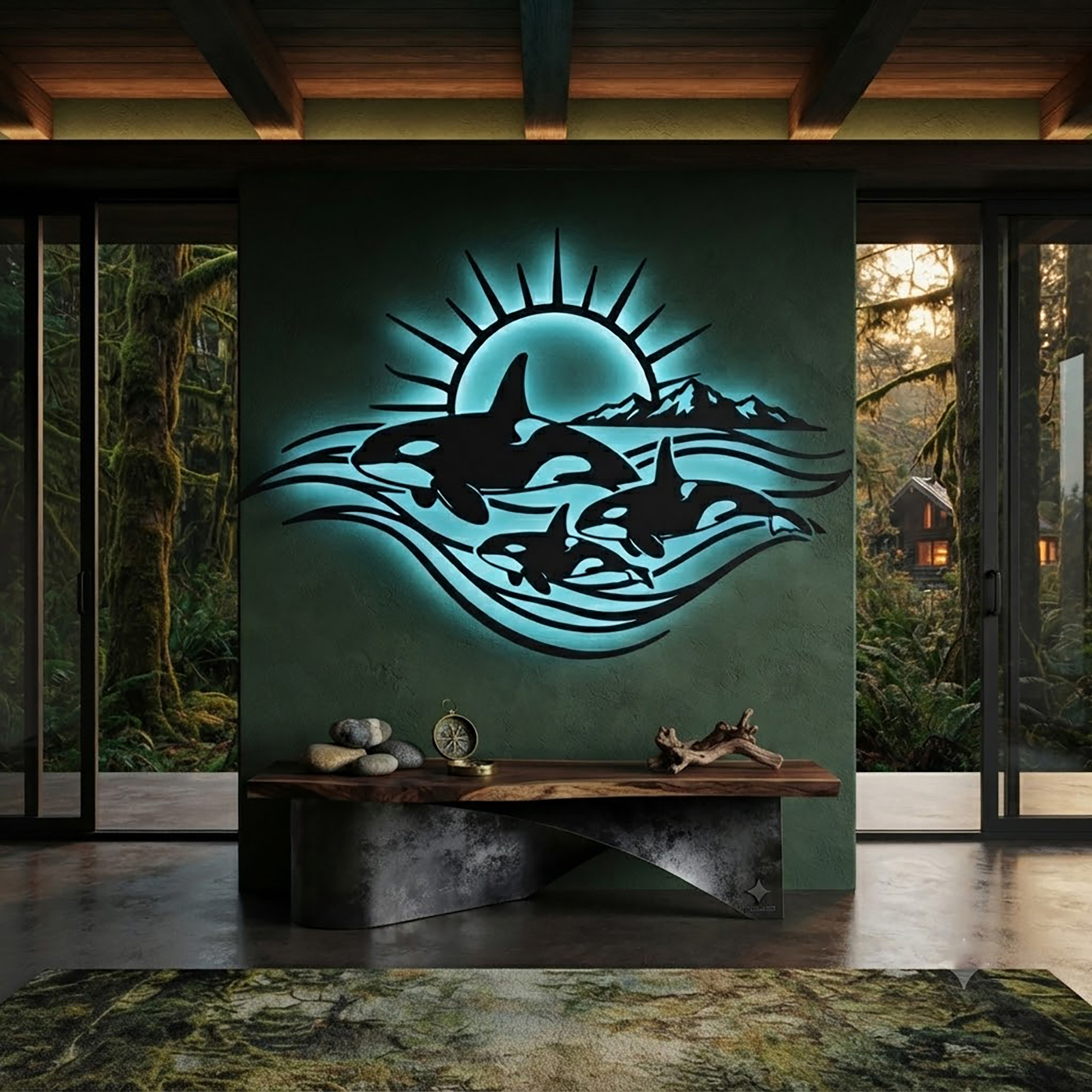 Orca Family LED Metal Wall Art - product view 2
