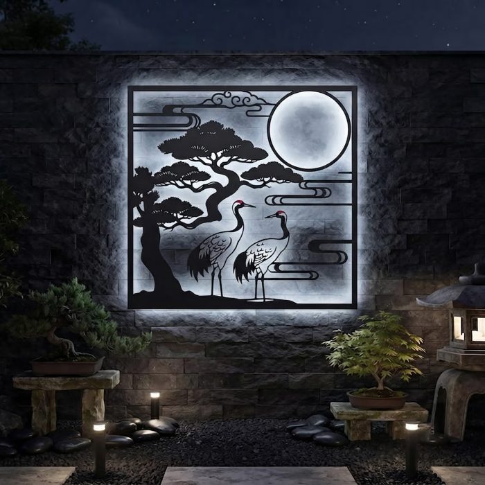 Japanese Red Crowned Crane LED Metal Wall Art