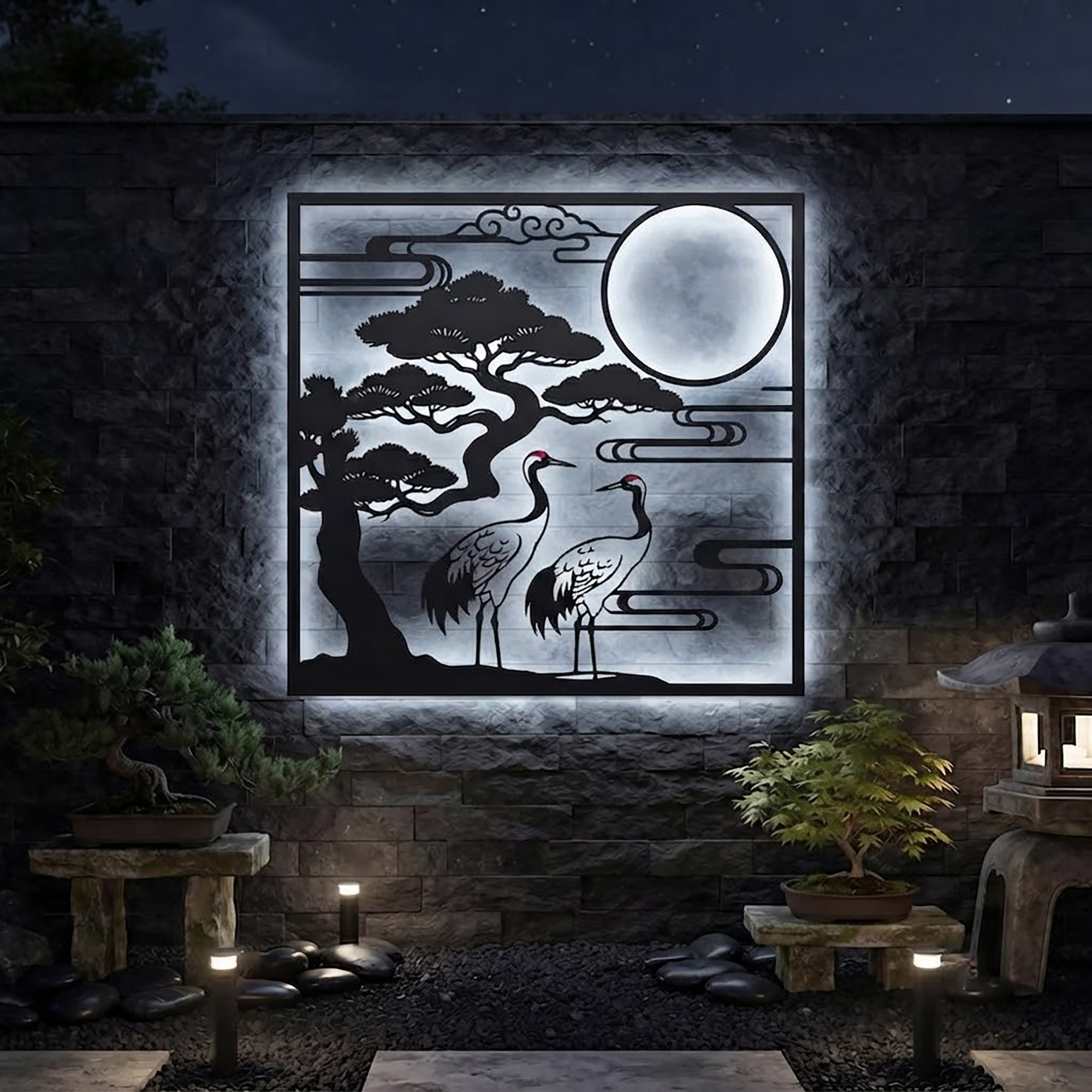 Japanese Red Crowned Crane LED Metal Wall Art