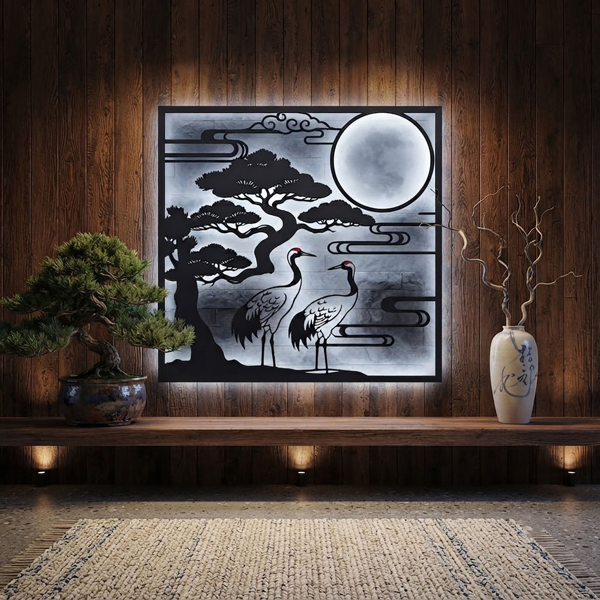 Japanese Red Crowned Crane LED Metal Wall Art - product view 2