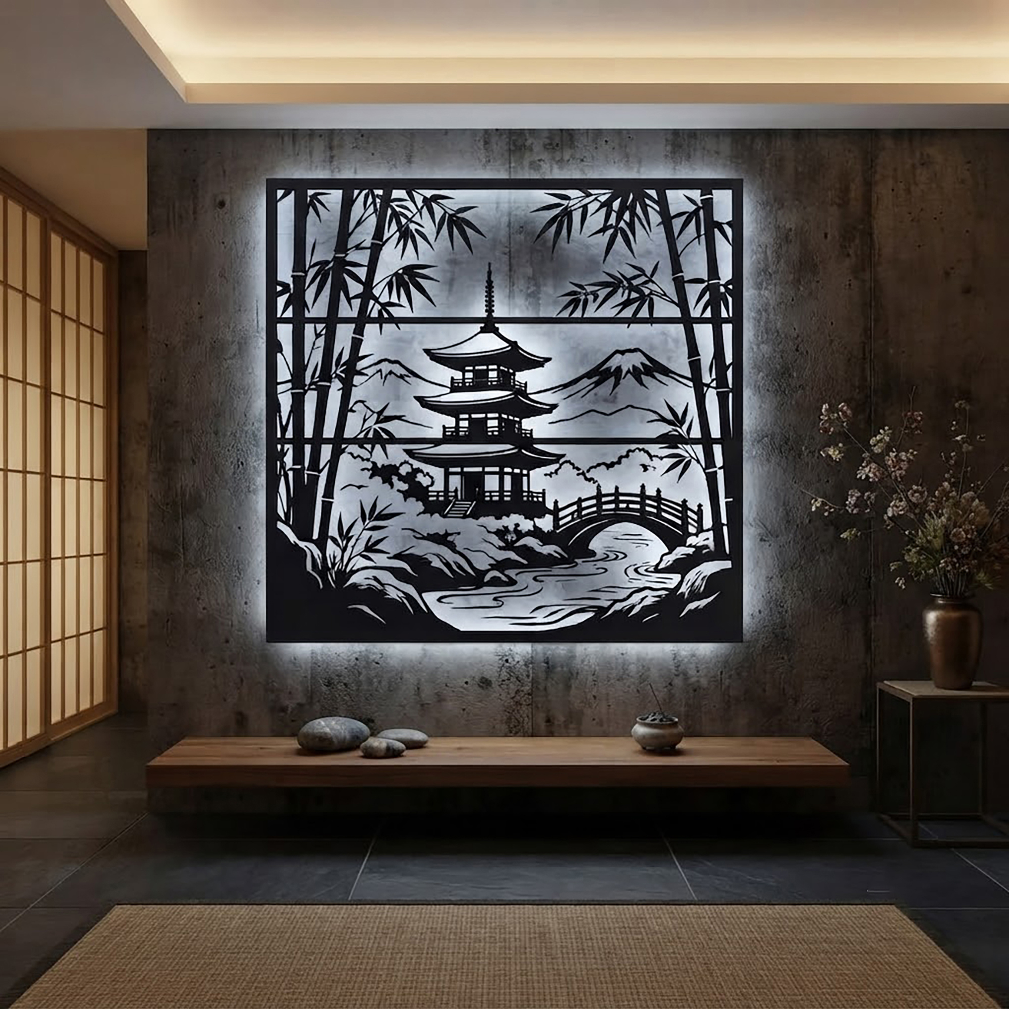 Japanese Pagoda LED Metal Wall Art - product view 2