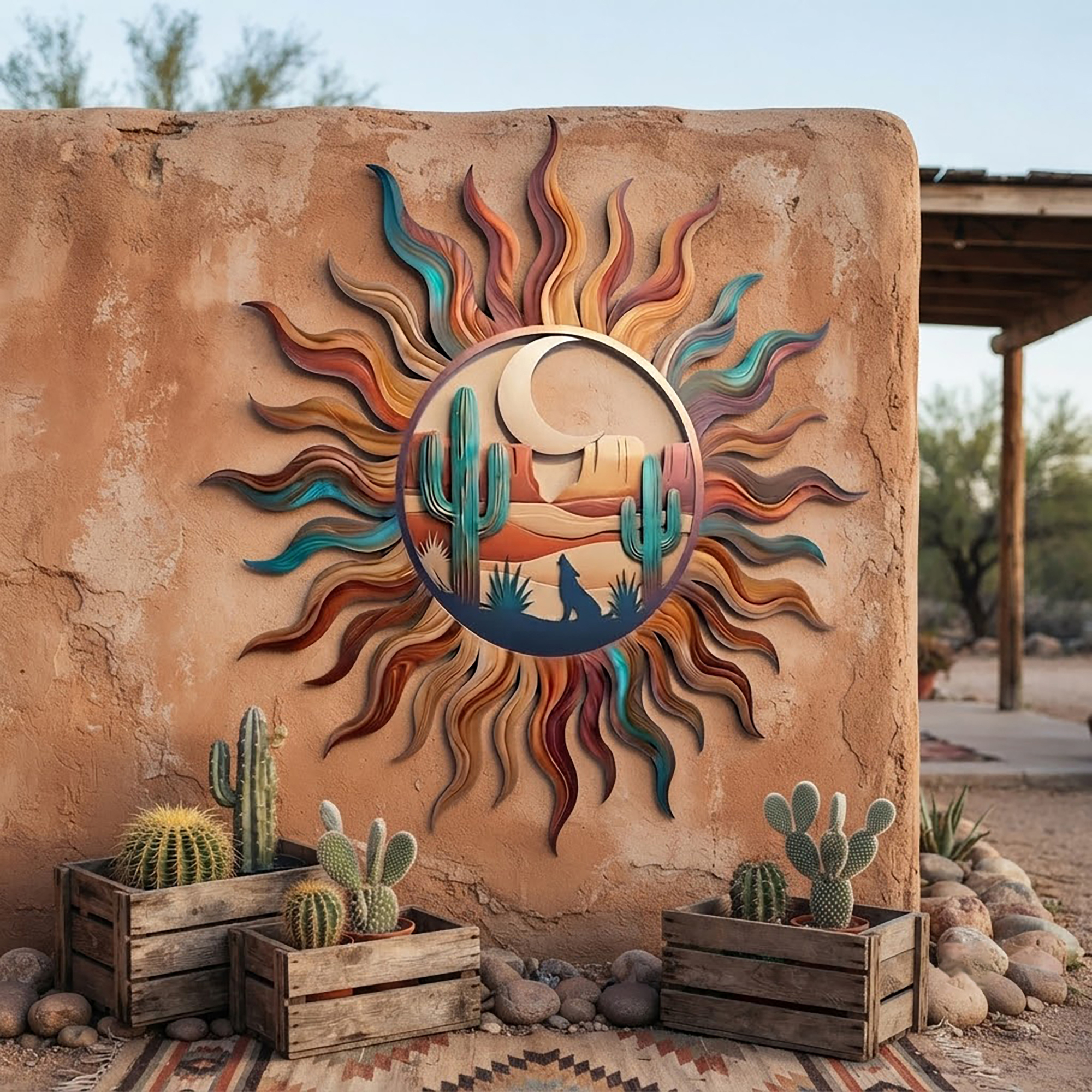 Coyote Sun and Moon Metal Wall Art - product view 2
