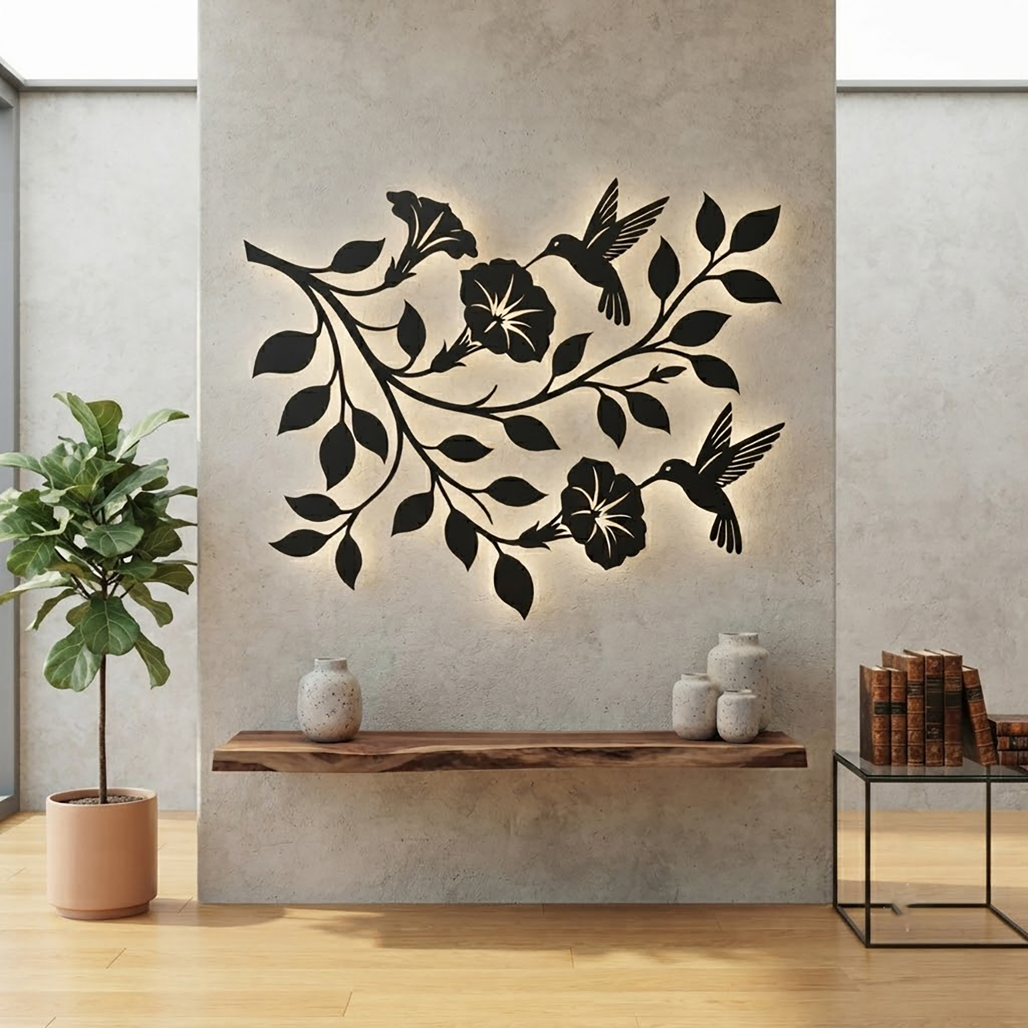 Hummingbird Flower Metal Wall Art