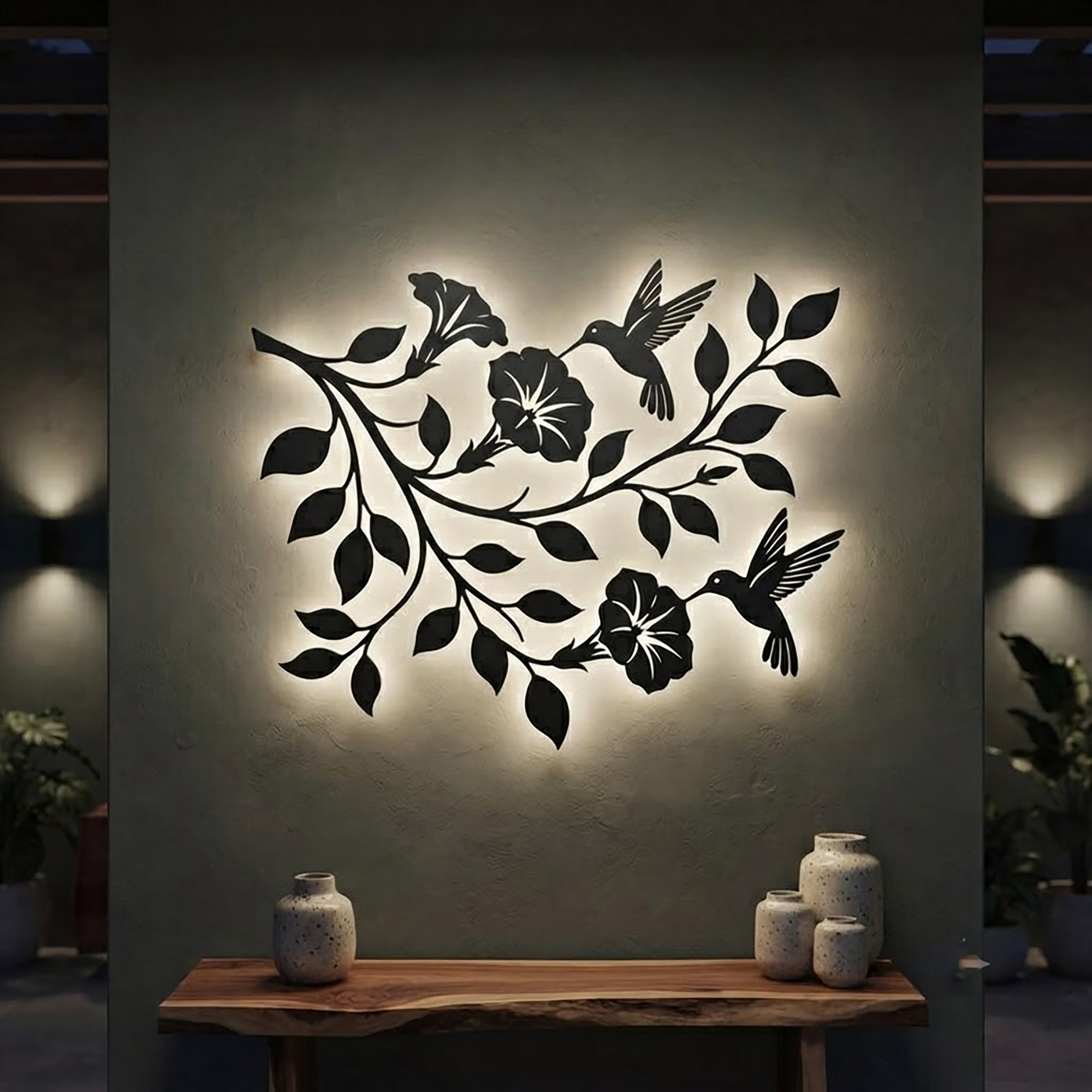 Hummingbird Flower Metal Wall Art - product view 2