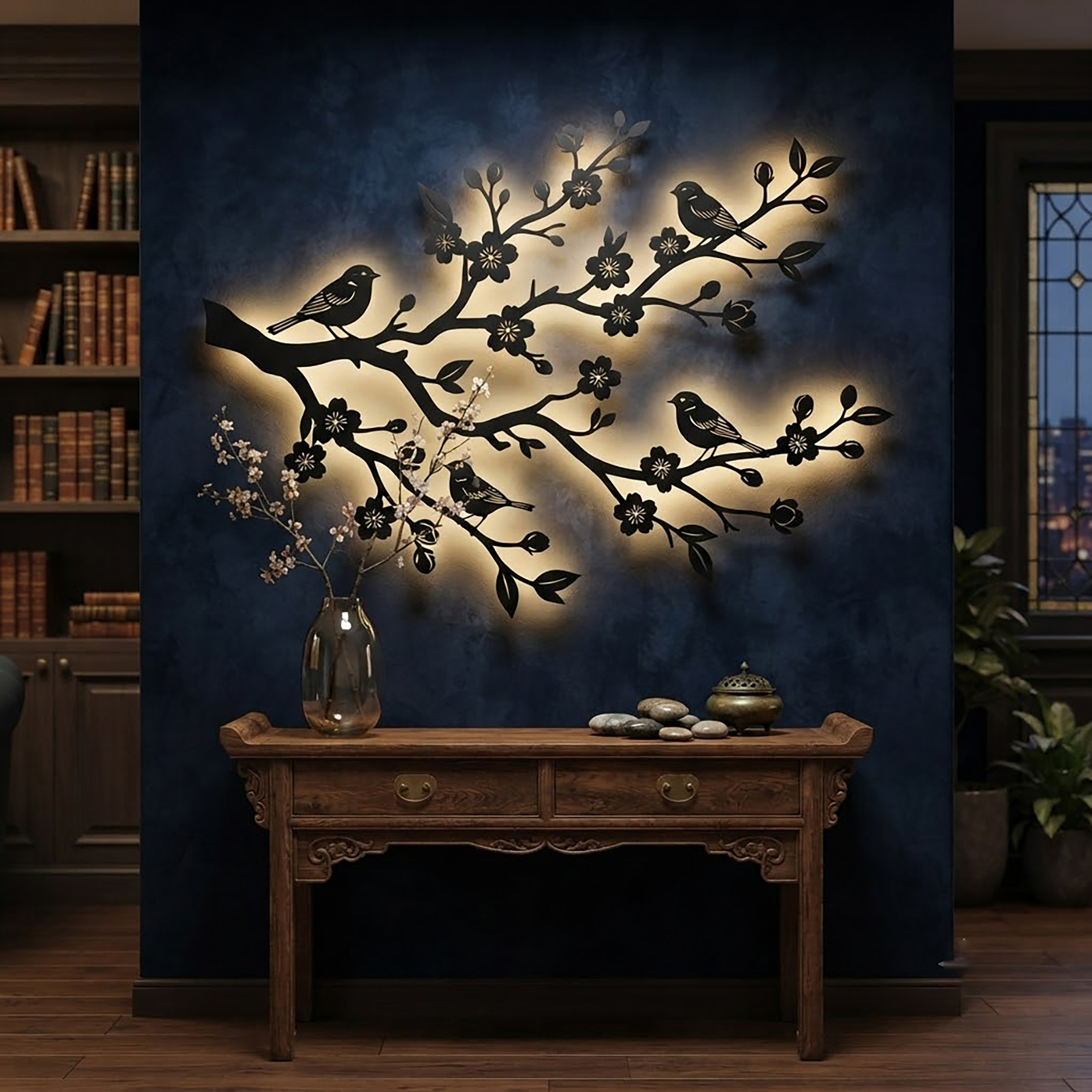 Birds on Cherry Blossom Branch Metal Wall Art - product view 2