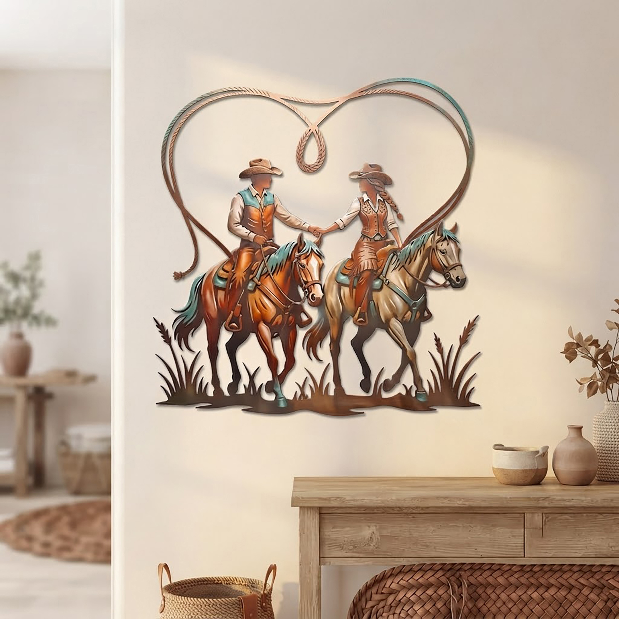 Cowboy Couple Metal Wall Art