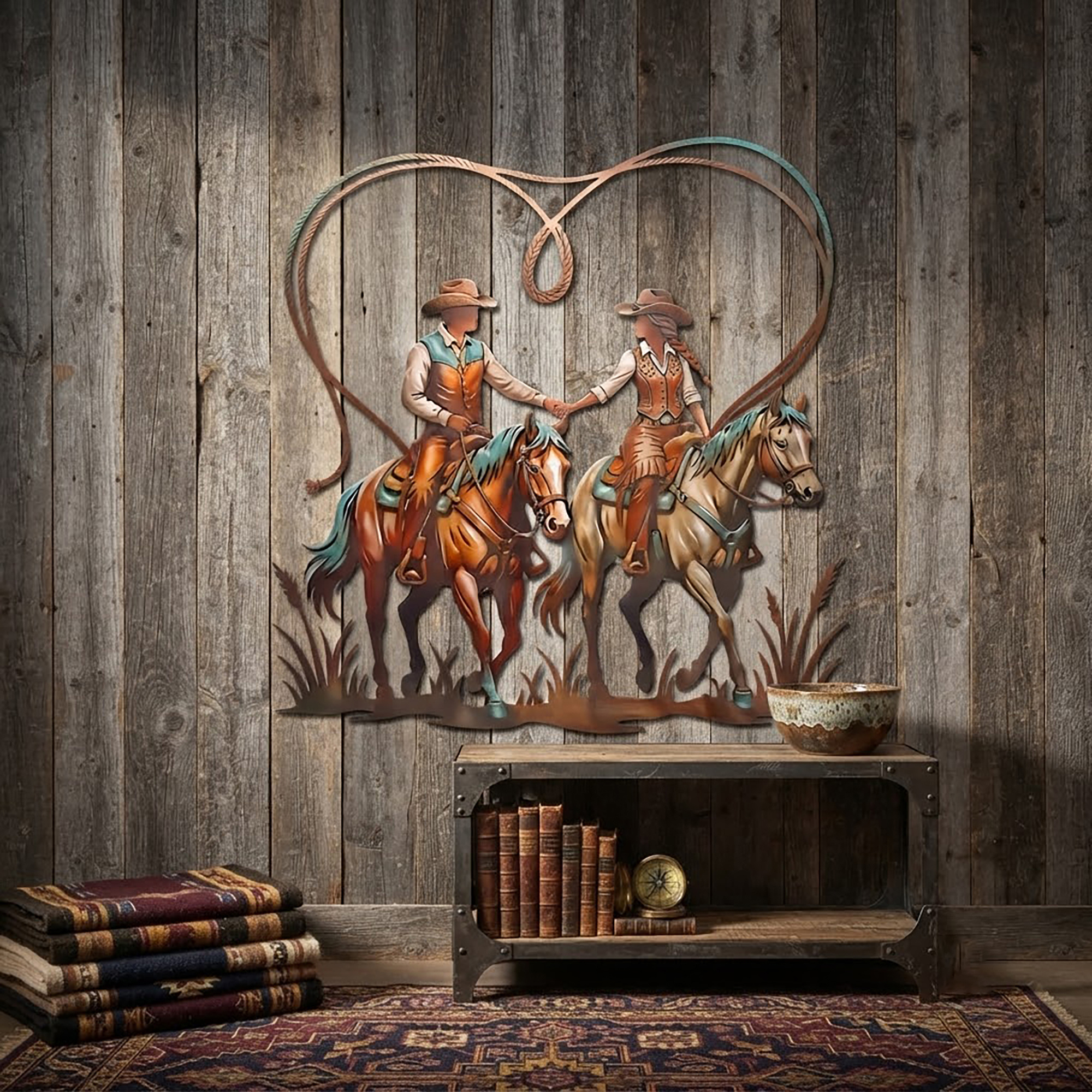 Cowboy Couple Metal Wall Art - product view 2