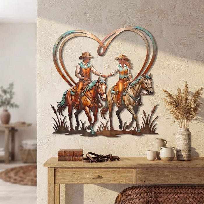Western Cowboy Couple Metal Wall Art