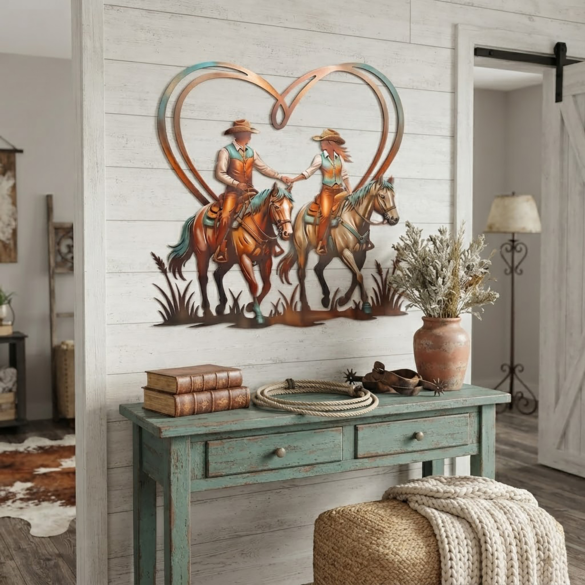 Western Cowboy Couple Metal Wall Art - product view 2