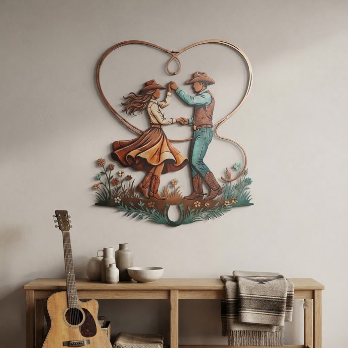 Dancing Cowboy Couple Metal Wall Art