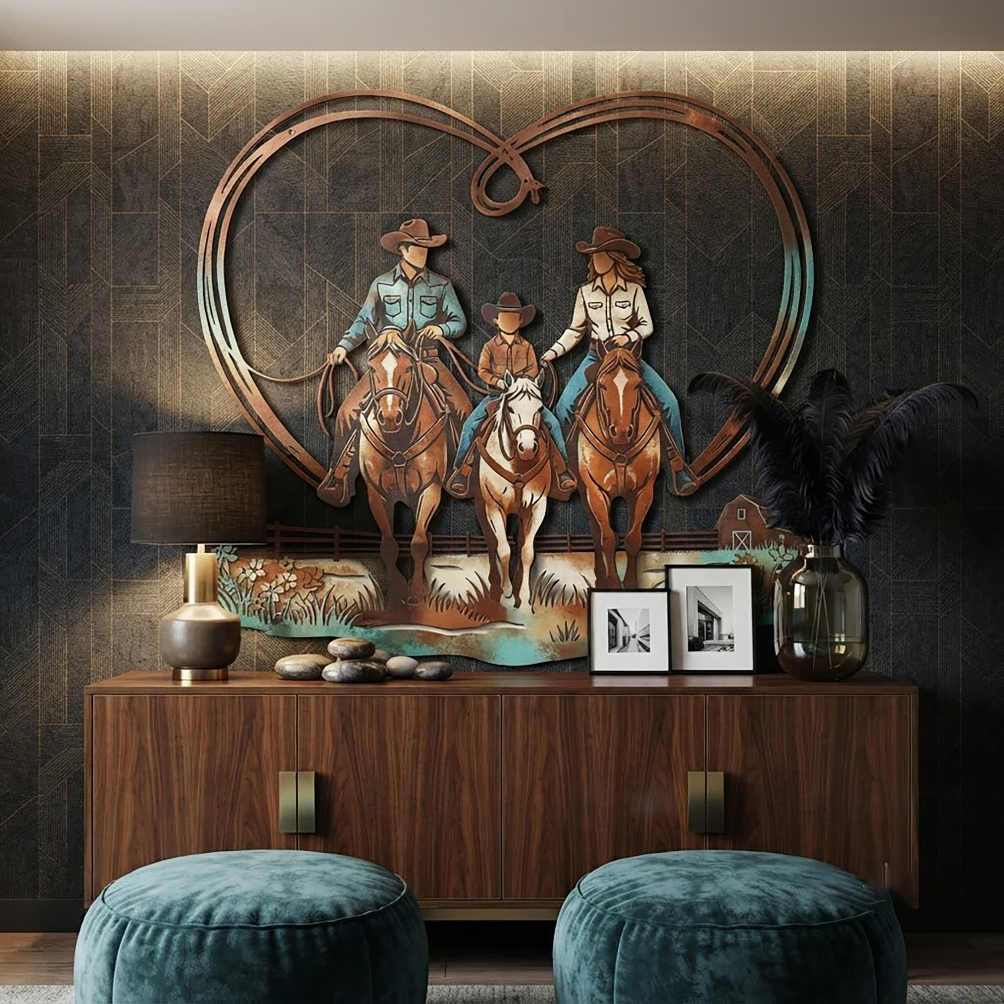 Western Family Metal Wall Art - product view 2
