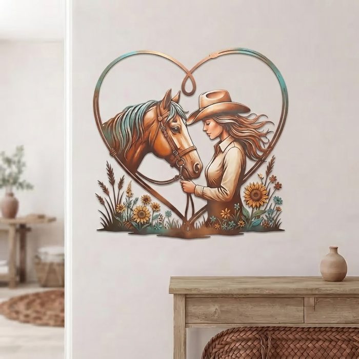 Cowgirl and Horse Metal Wall Art