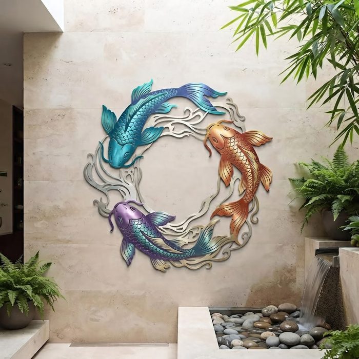 Colorful Koi Fish Metal Wall Art