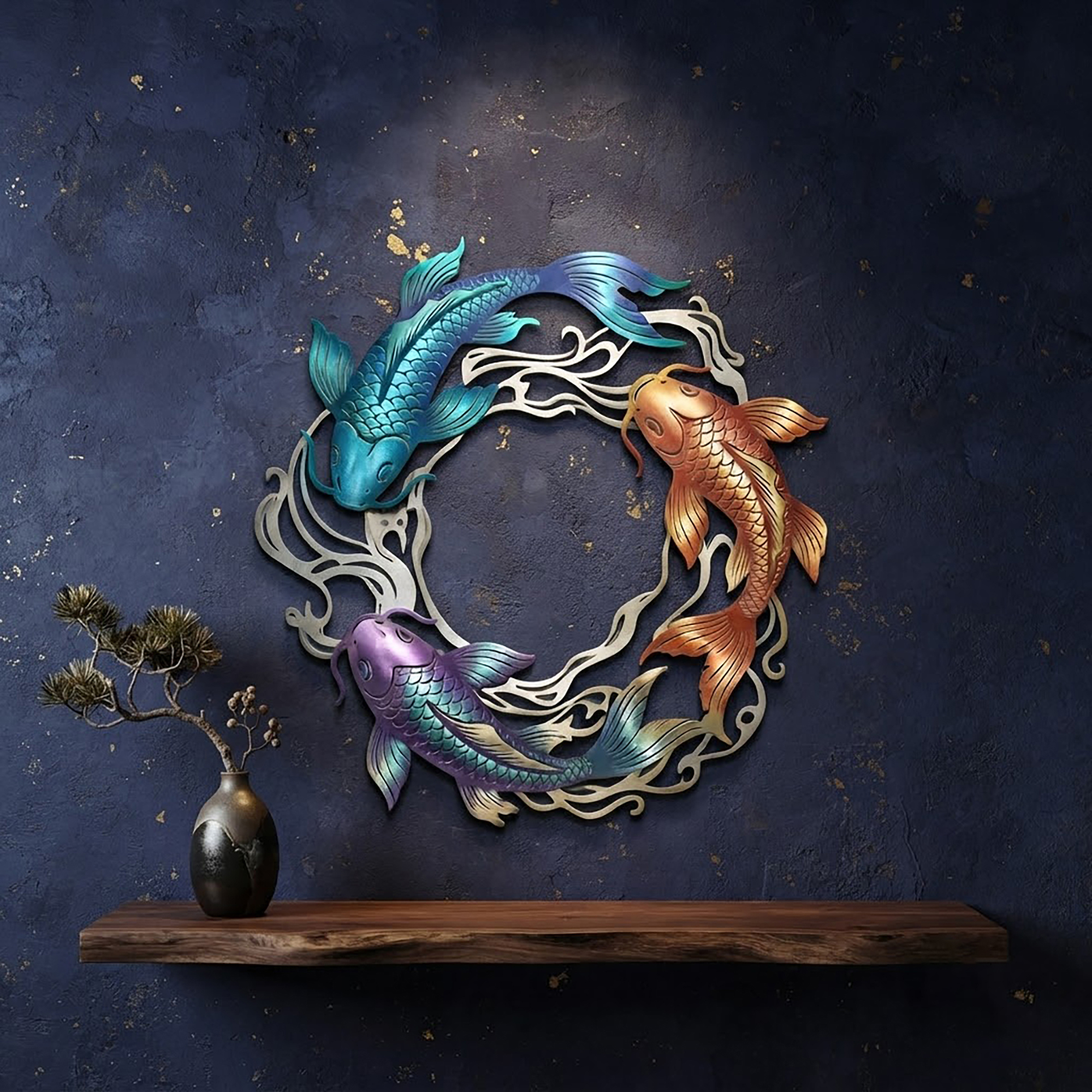 Colorful Koi Fish Metal Wall Art - product view 2