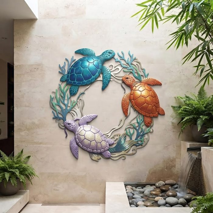 Colorful Sea Turtle Metal Wall Art