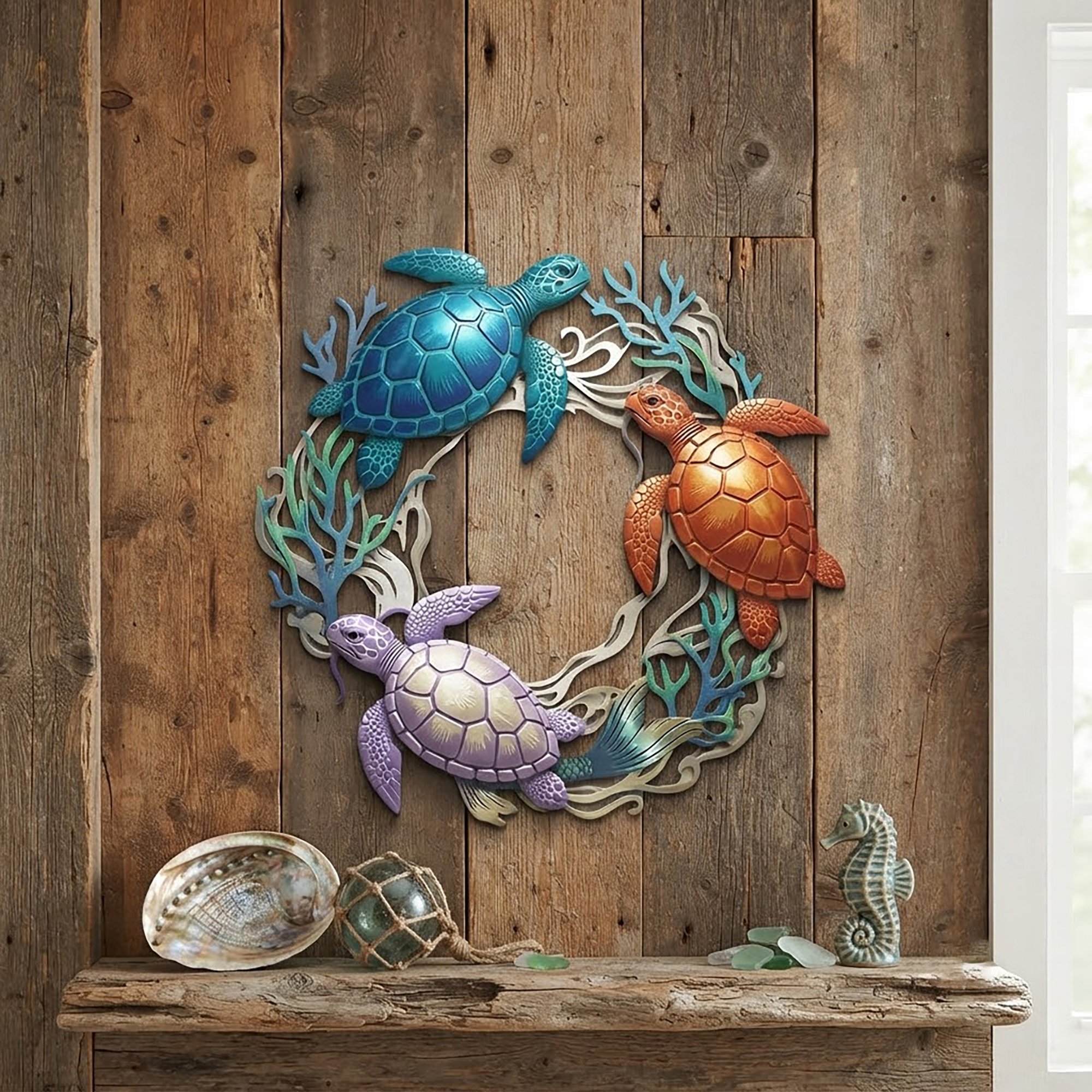 Colorful Sea Turtle Metal Wall Art - product view 2
