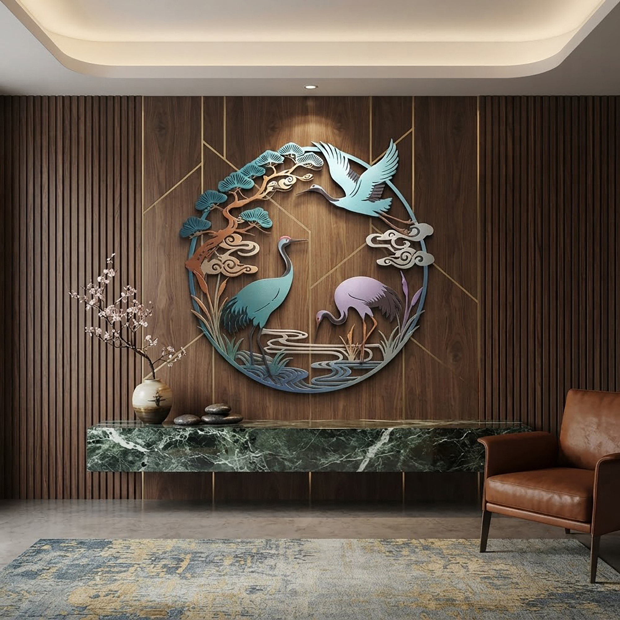 Japanese Crane Metal Wall Art - product view 2
