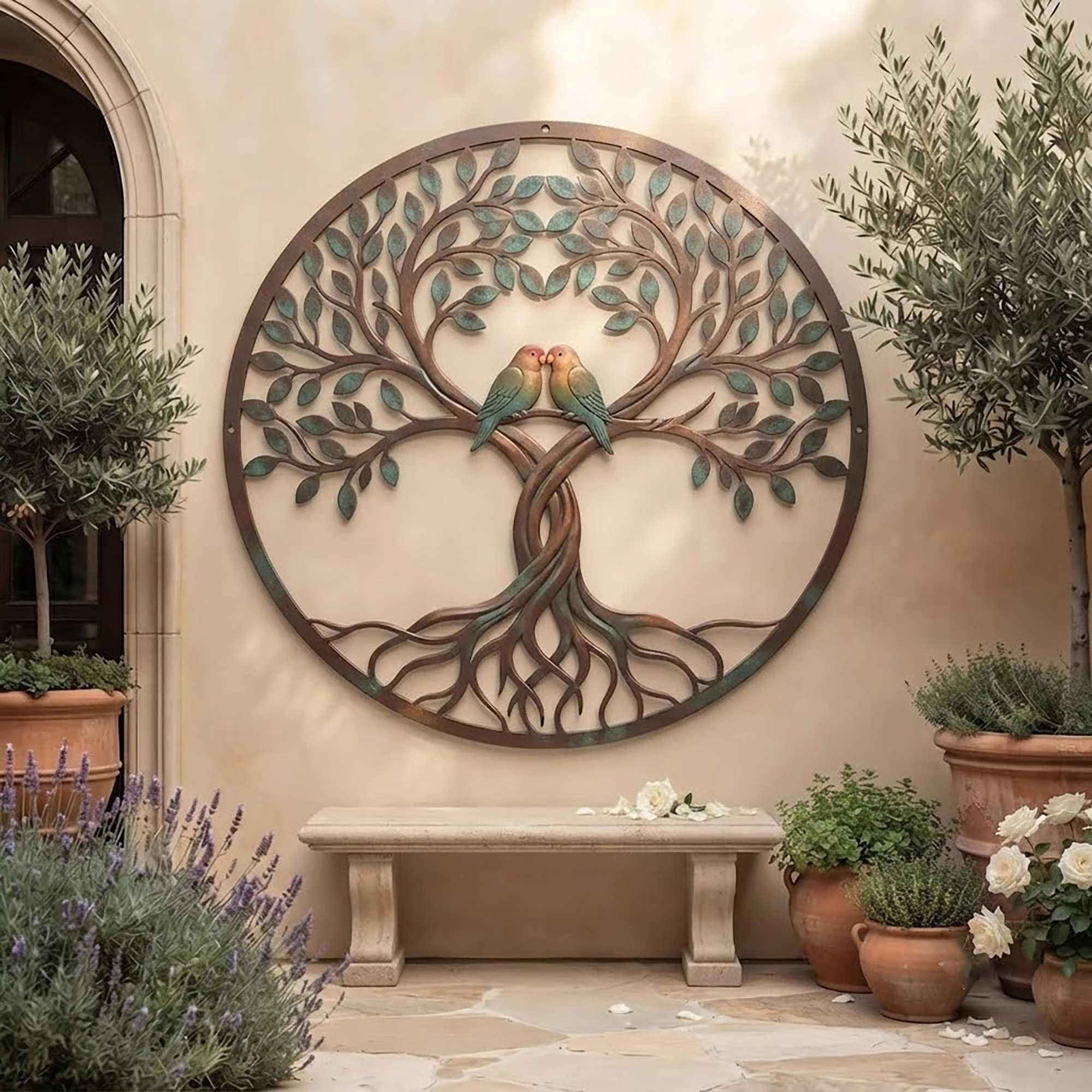 Lovebirds Tree of Life Metal Wall Art