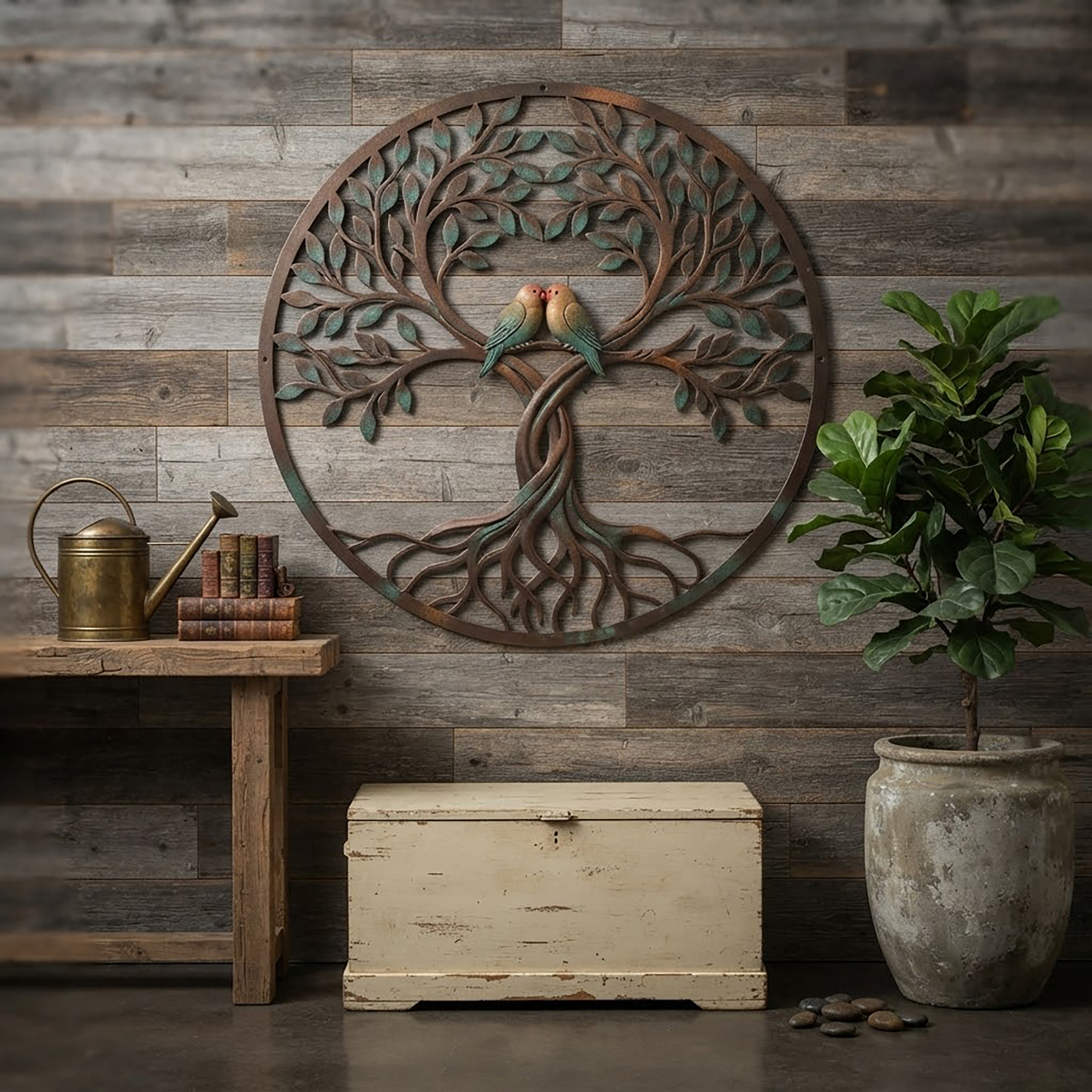 Lovebirds Tree of Life Metal Wall Art - product view 2